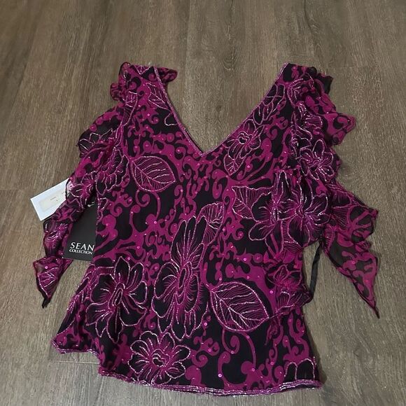 Vintage 90s Sean Collection Womens Silk Pink Beaded Top Blouse Deadstock New L - Picture 9 of 13